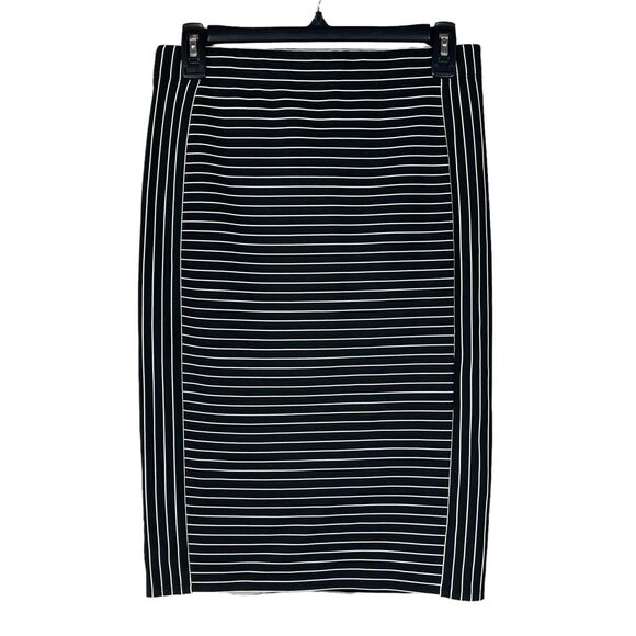 Max Studio Small Pencil Skirt Striped Knee Length Stretch Elastic Waist Black - Picture 2 of 5